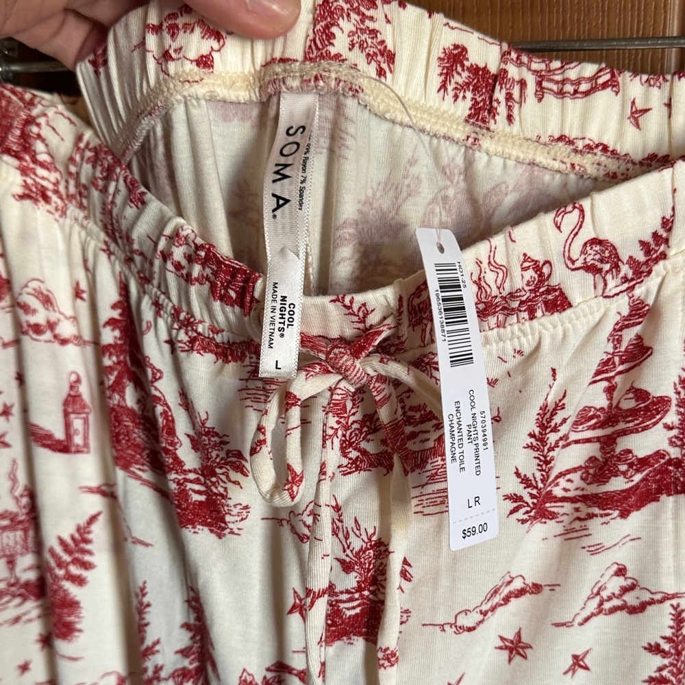NWT Soma Cool Nights Red and White Chinoiserie Print Pajama Set, size Large - Picture 3 of 9